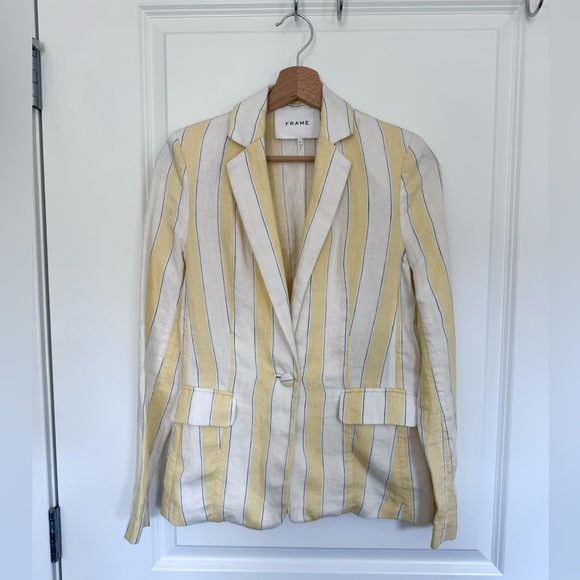 Stripped NEW FRAME 100% Linen Stripe Blazer size 0 - Picture 8 of 17